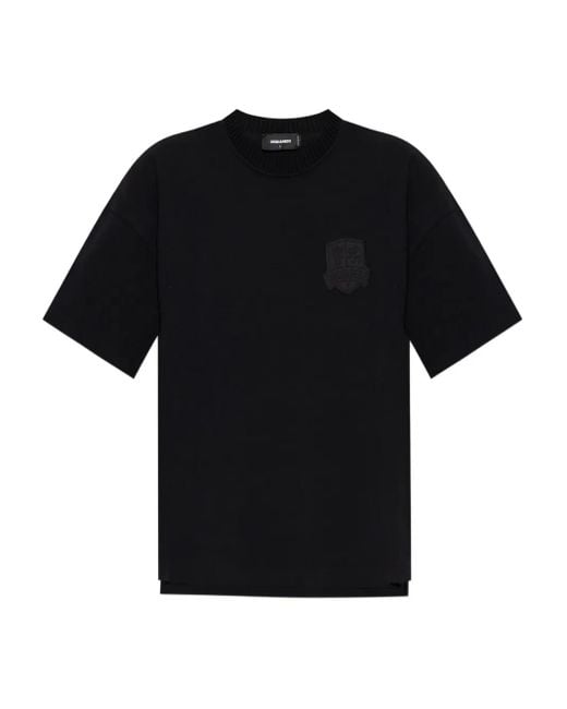 DSquared² Black Embroidered-Badge Cotton T-Shirt for men
