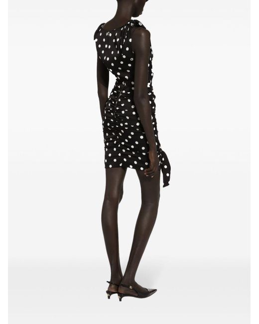 Dolce & Gabbana Black Polka-dot Draped Mini Dress
