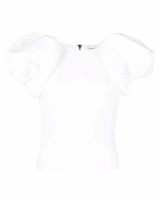 Alice + Olivia Cici Puff Sleeves Blouse in White | Lyst Australia