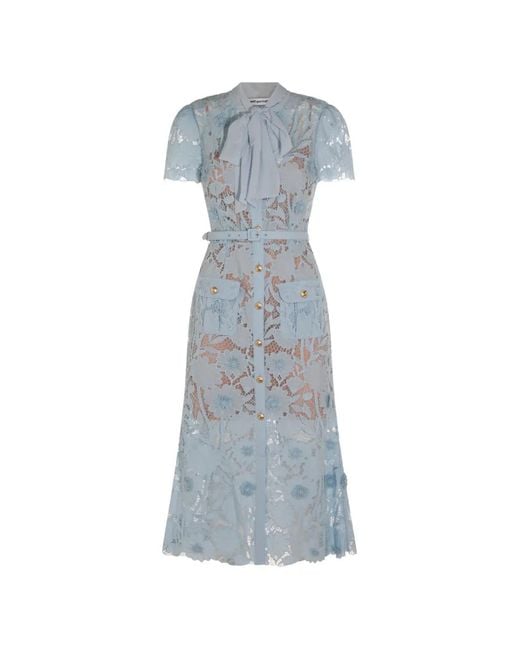 Self-Portrait Blue Belted Floral-Lace Midi Dress