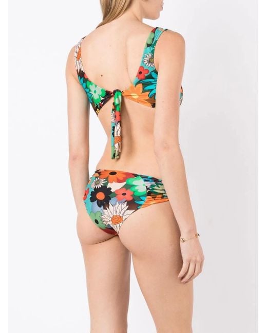 Amir Slama White Floral-Print Tie-Fastened Bikini
