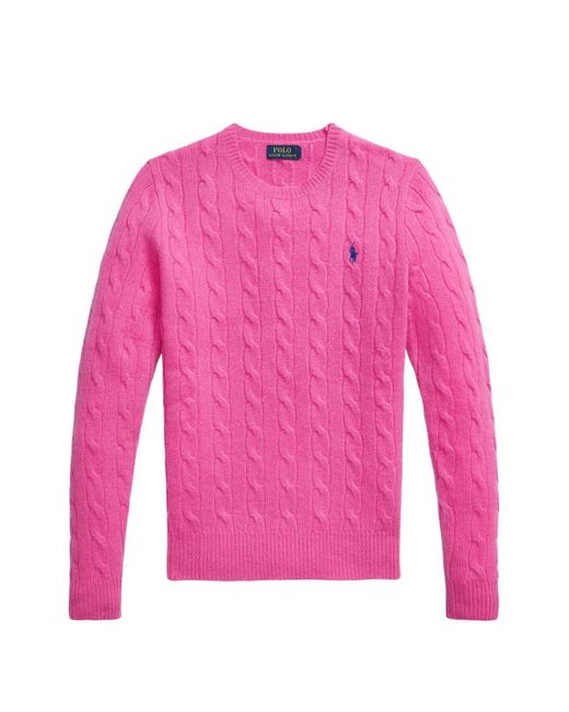 Polo Ralph Lauren Pink Cable-Knit Crew-Neck Sweater
