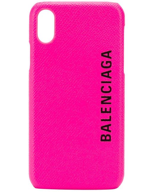 Balenciaga Pink Printed Textured-leather Iphone X Case