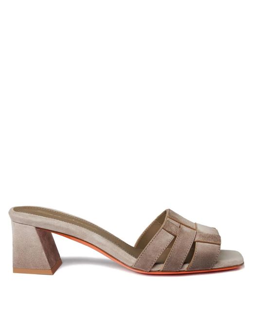 Santoni Brown Block-Heel Leather Sandals