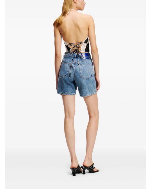 Karl Lagerfeld Blue High-Rise Denim Shorts