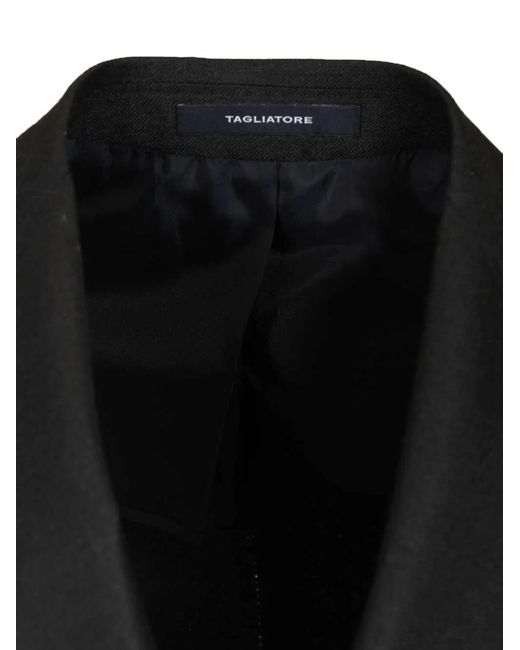 Tagliatore Black Peak-Lapels Double-Breasted Jacket for men