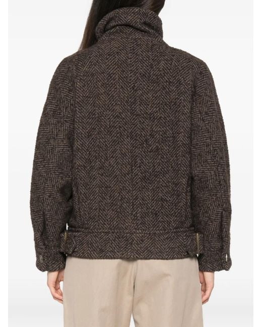 Marella Brown Mlslana Herringbone Zip-Fastening Jacket