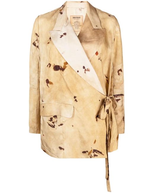 Uma Wang Natural Graphic-Print Side-Fastening Blazer