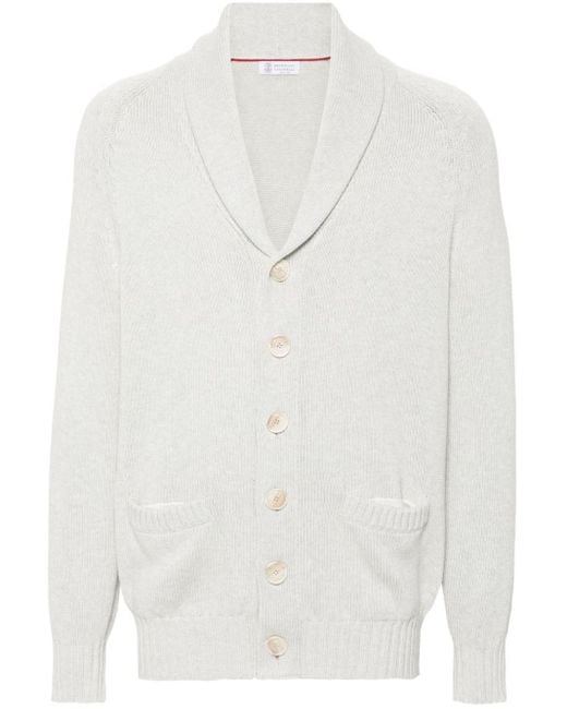 Brunello Cucinelli White Button-up Cotton Cardigan for men