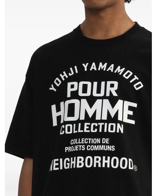メンズ Yohji Yamamoto X Neighborhood スローガン Tシャツ Black