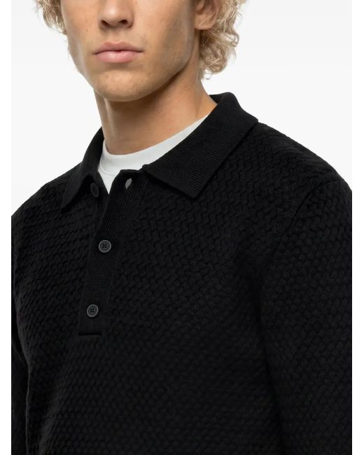 Karl Lagerfeld Black Long-Sleeved Knit Polo for men