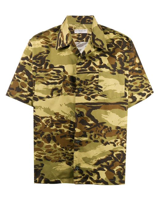 Givenchy Green Short Sleeve Cheetah Camo Hawaiian Shirt for men