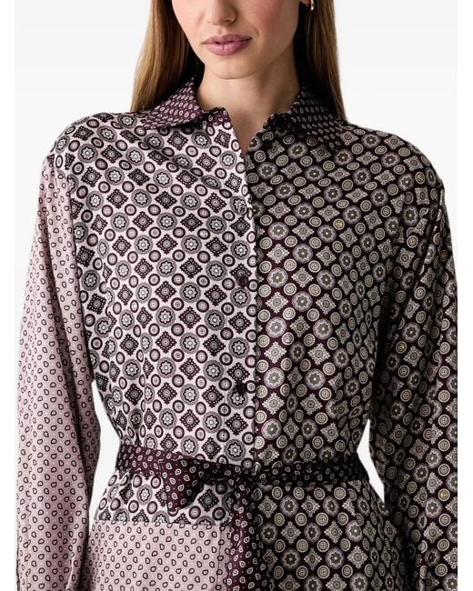 Liu Jo Purple Geometric-Print Lace-Trim Shirt Dress