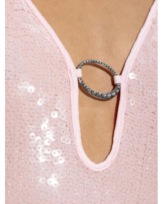 Oseree Pink Sequin-Embellished Ring-Detail Maxi Dress