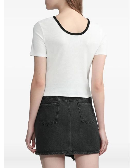 B+ AB White Cherry-Embroidered Ribbed Top