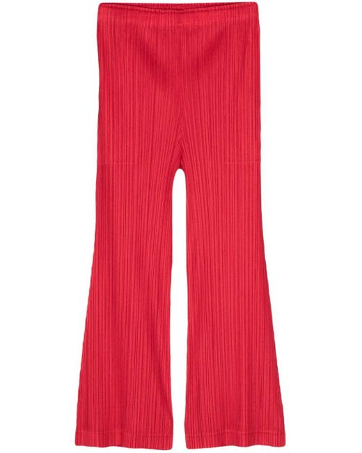Pleats Please Issey Miyake Red Pleated Cropped Straight-Leg Trousers