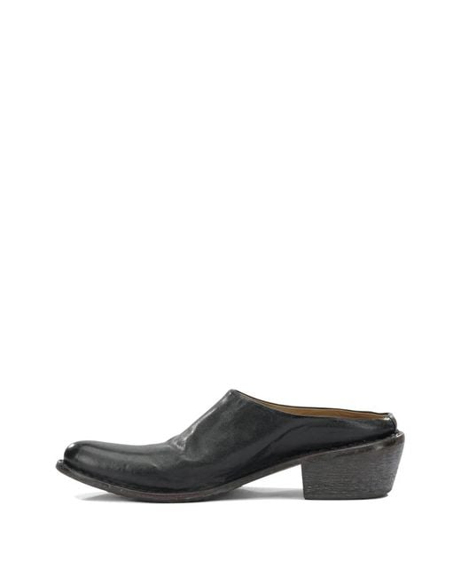Moma Gray Leather Slip-On Mules