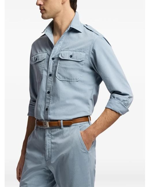Ralph Lauren Blue Garment-Dyed Twill Shirt for men