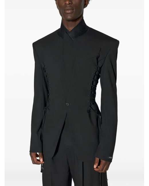 Mugler Black Lace-Up Padded-Shoulder Jacket for men