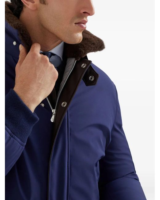 Brunello Cucinelli Blue Down Bomber Jacket for men