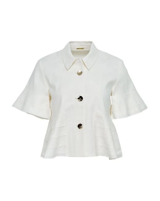 Alexis White Nika Bell-Sleeve Buttoned Top
