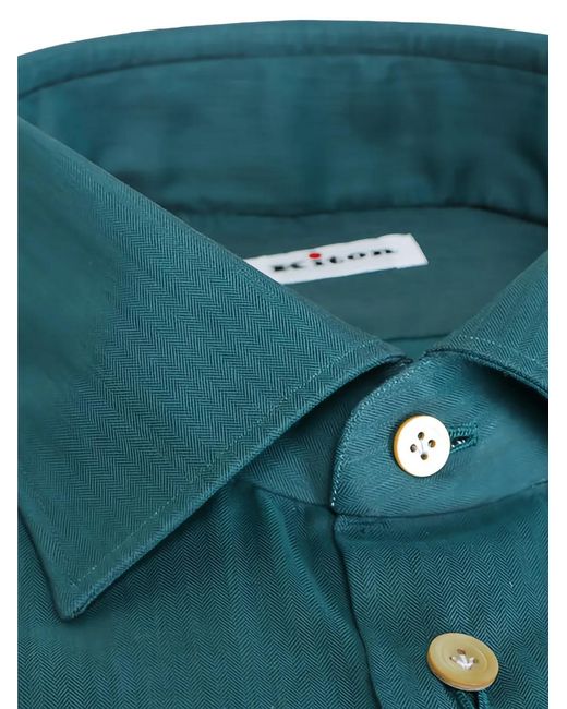 Kiton Green Button Cotton Shirt for men