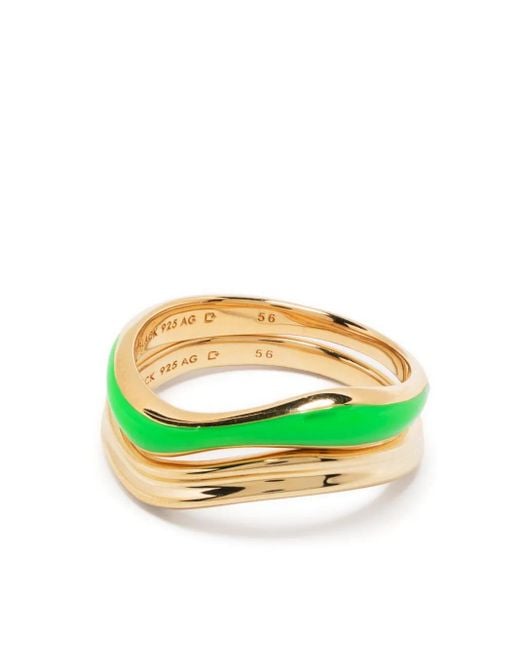 Maria Black Green Soma Neon-Plated Ring Stack