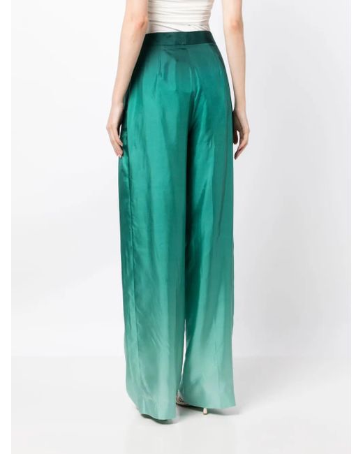 Oscar de la Renta Green Ombré-Effect Silk Palazzo Trousers