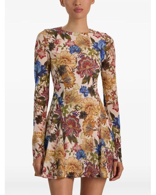 Alice + Olivia White Delora Floral-Print Mini Dress