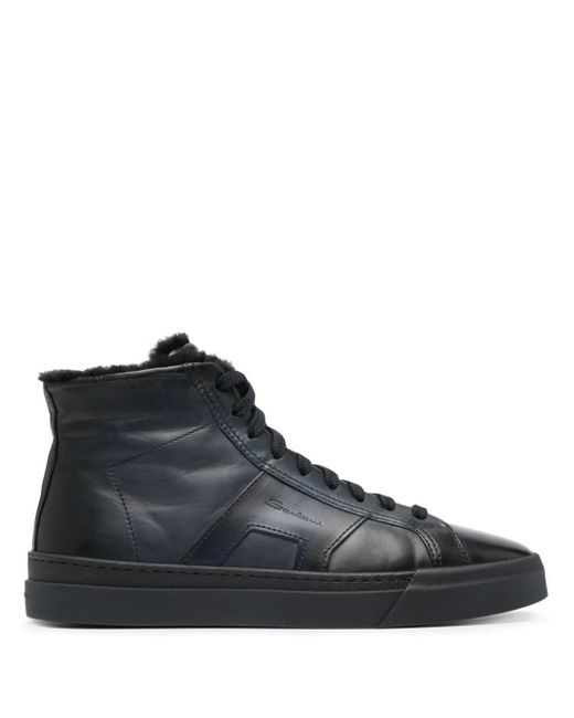 Santoni Blue High-top Leather Sneakers for men