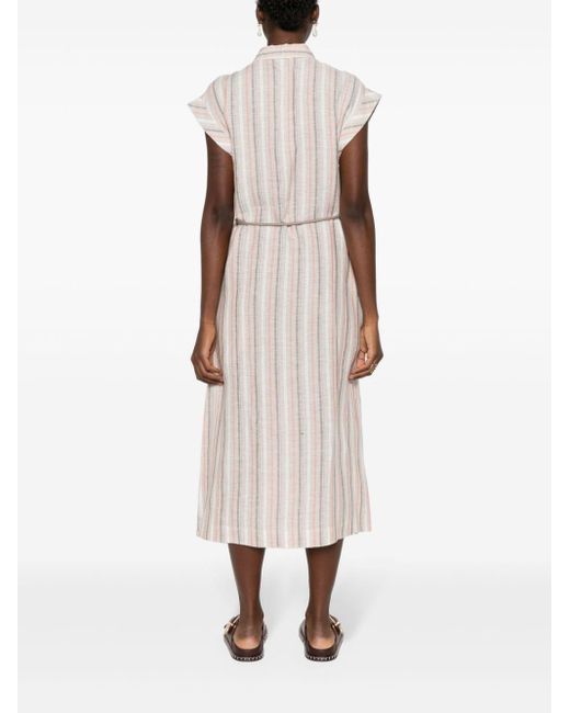 Peserico Natural Striped Linen Midi Shirt Dress