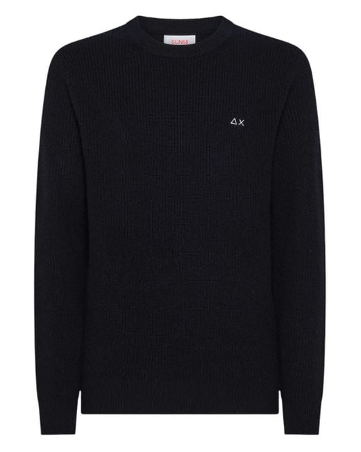 Sun 68 Blue Ribbed-Knit Long-Sleeve Sweater for men