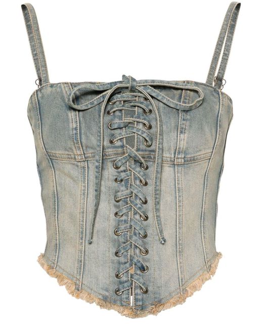 M I S B H V Gray Lara Denim Corset Top - Women's - Recycled Cotton/cotton/recycled Polyester/elastane