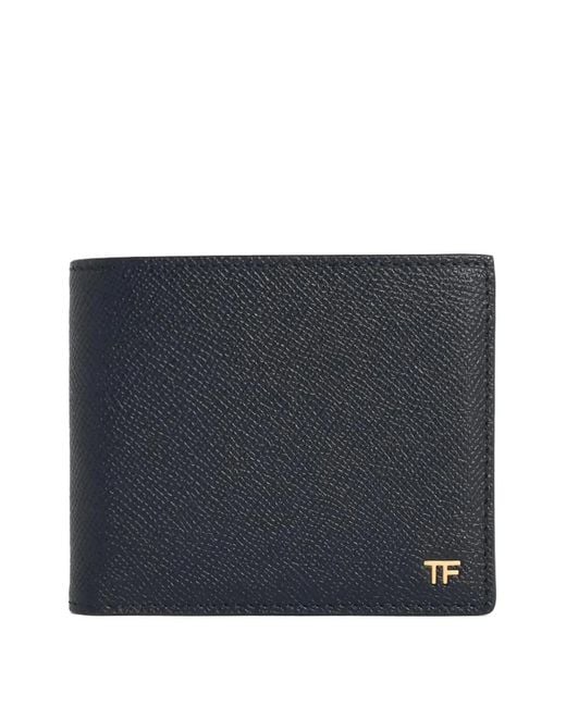 Tom Ford Blue Metal-Logo Leather Card Holder for men