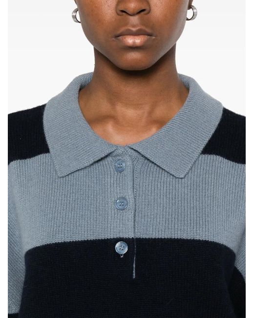 Soft Goat Blue Striped Polo Sweater