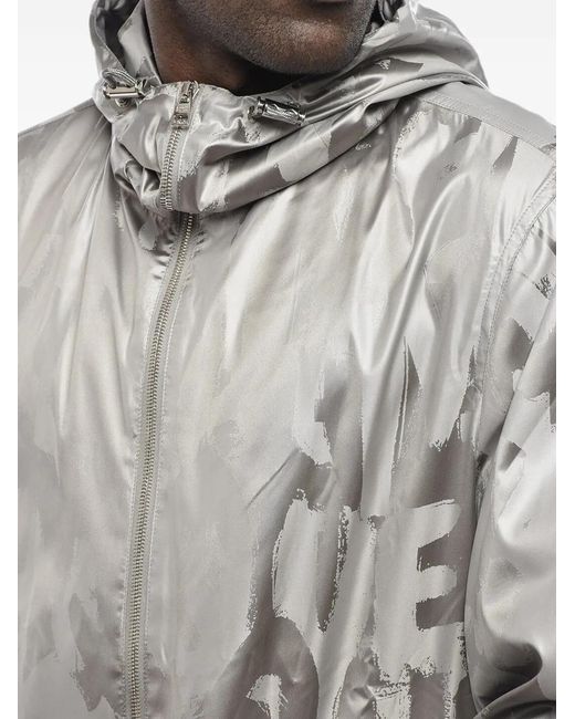 McQueen Gray Logo-Print Hooded Jacket for men