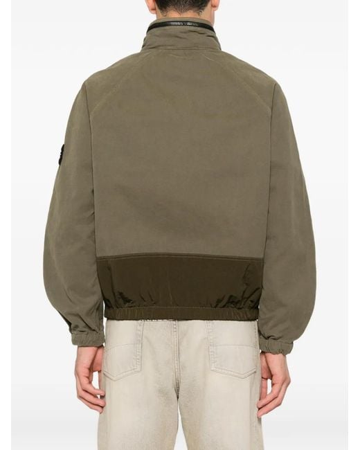 Stone Island Brown Cotton Zip-Front Utility Jacket With Foldaway Hood And Patch Pockets for men