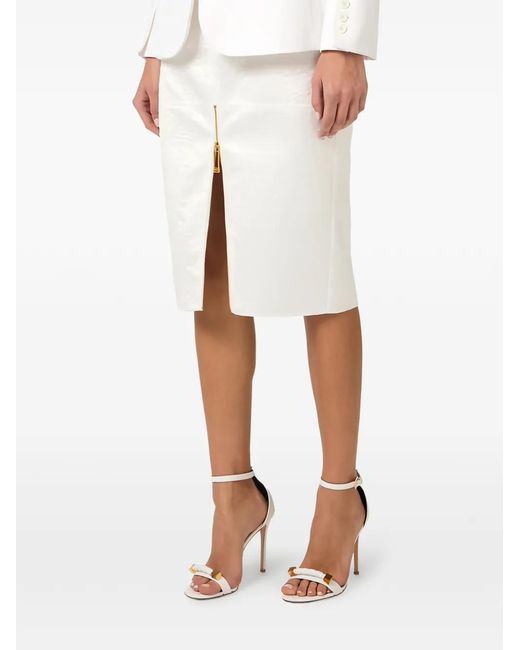 Elisabetta Franchi White High-Waist Zip Midi Skirt