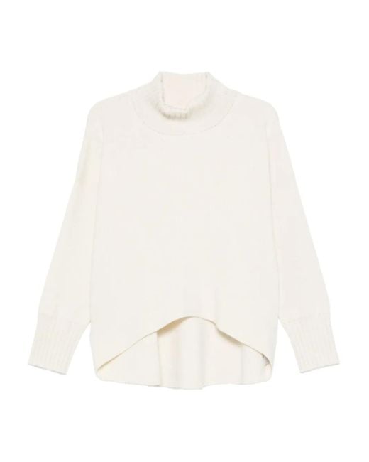 Liviana Conti White Carlotta High-Neck Curved Hem Sweater