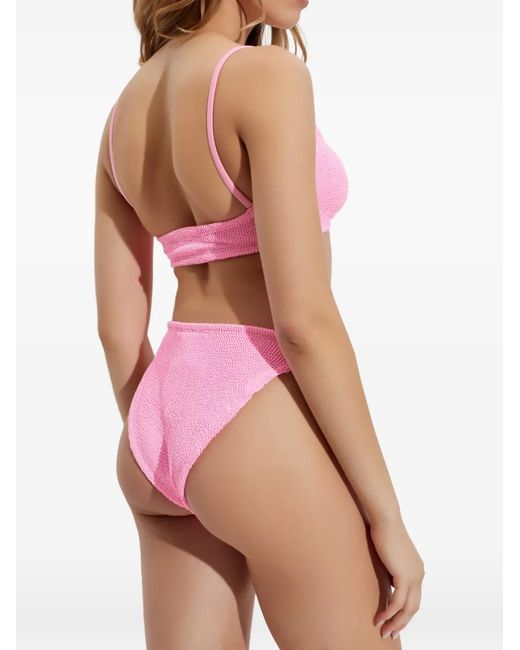 Hunza G Pink Crinkle-Effect Bow-Detail Bikini