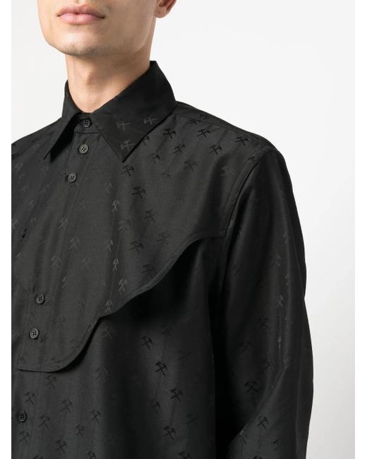 GmbH Black Hammer-Jacquard Button-Up Shirt for men