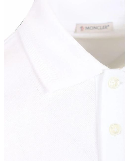 Moncler White Logo-Patch Polo Shirt for men