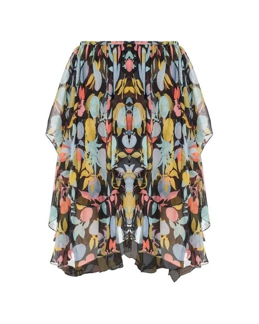 Chloé Black Floral-Print Ruffled Skirt
