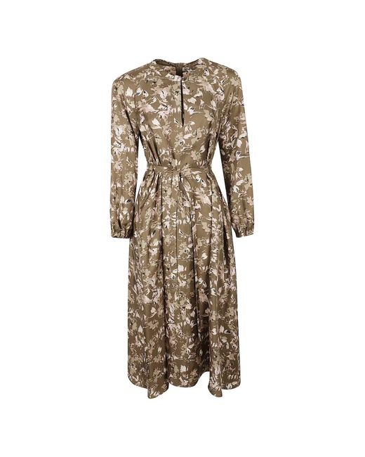 Max Mara Natural Floral-Print Silk Midi Dress