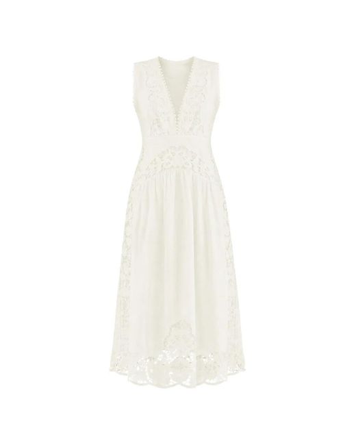 Farm Rio White Richelieu Sleeveless Midi Dress