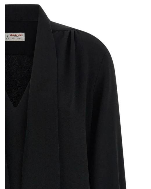 Alberto Biani Black Lavallière-Neck Long-Sleeve Blouse
