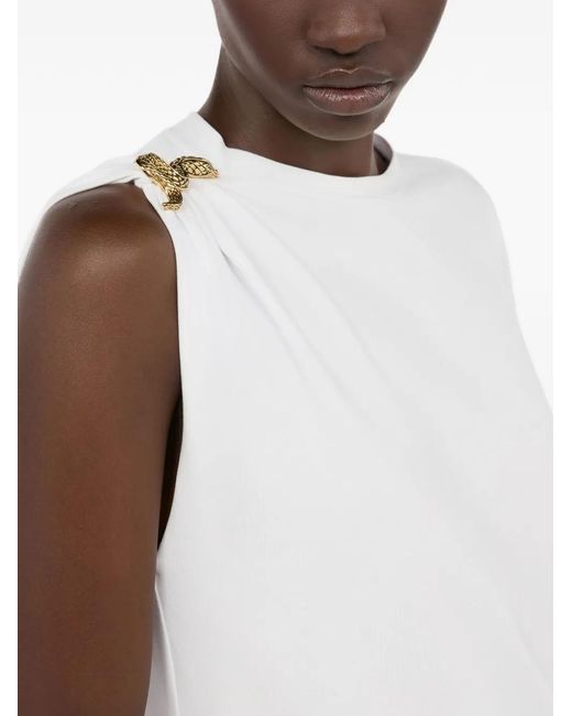 Roberto Cavalli White Asymmetric Snake Motif T-Shirt