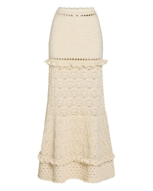 retroféte Women's Natural Magdalena Crochet Ruffled Maxi Skirt