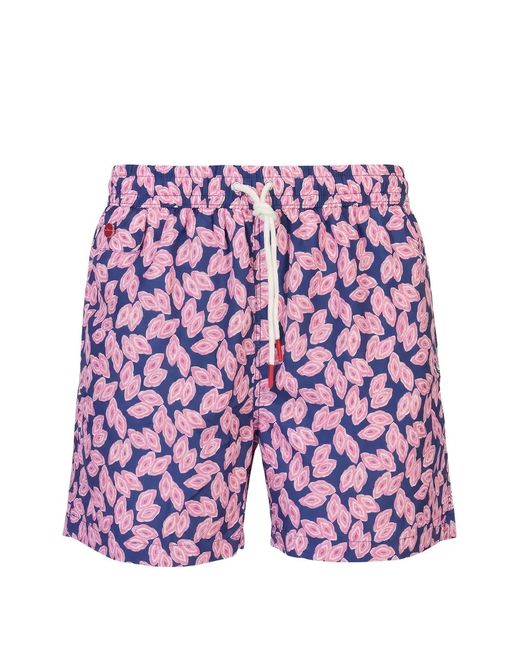 Kiton Purple Geometric-Print Drawstring Swim Shorts for men