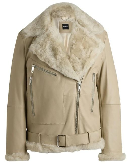 Boss ジップアップ レザージャケット Natural